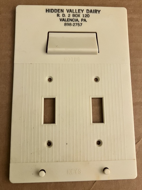 Vintage HIDDEN VALLEY DAIRY Light Switch Plate Cover w/ Note Holder Valencia PA