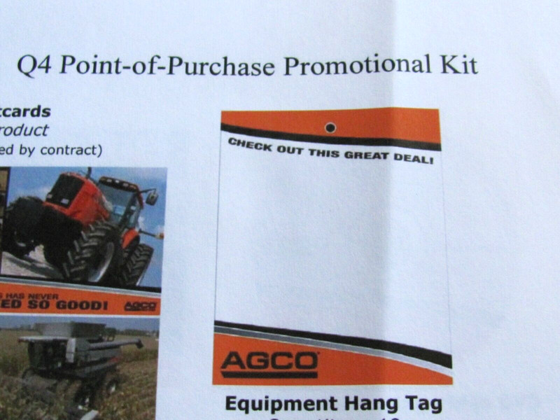 AGCO 5 FARM EQUIPMENT SALES HANG TAGS SIGN 10" & DECAL COME ON IN DEALERSHIP gallery