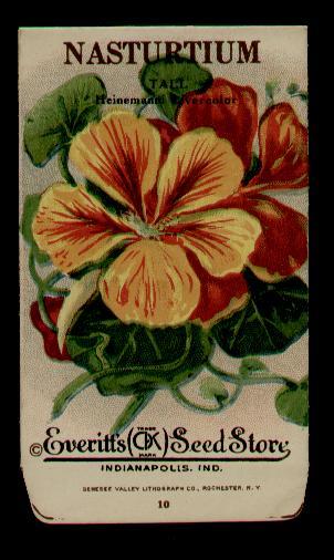 1910’s NASTURTIUM FLOWER LITHO SEED PACKET -EVERITT’S SEED, INDIANAPOLIS,IND