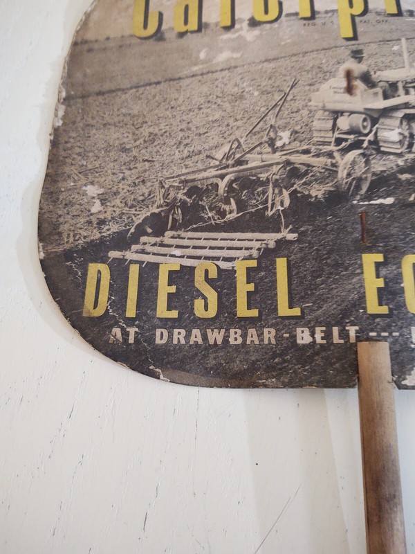 Vintage CATERPILLAR ADVERTISING FAN Diesel Track-Type Traction Tractor cardboard gallery