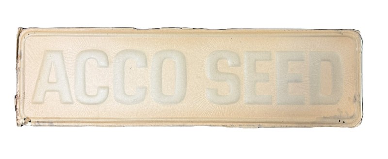 NOS Antique Vtg 50s 60s ACCO SEED Embossed Farm Hybrid Advertising Sign 35″x10″