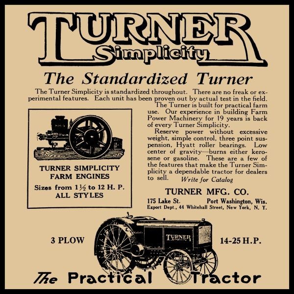 1920 Turner Tractors – Port Washington Wisconsin NEW METAL SIGN: 12″ Dia. Square