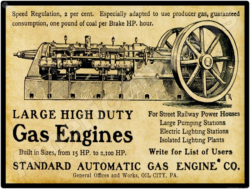 1901 Standard Automatic Gas Engines NEW Sign – 24″x30″ USA STEEL XL Size, 7 lb