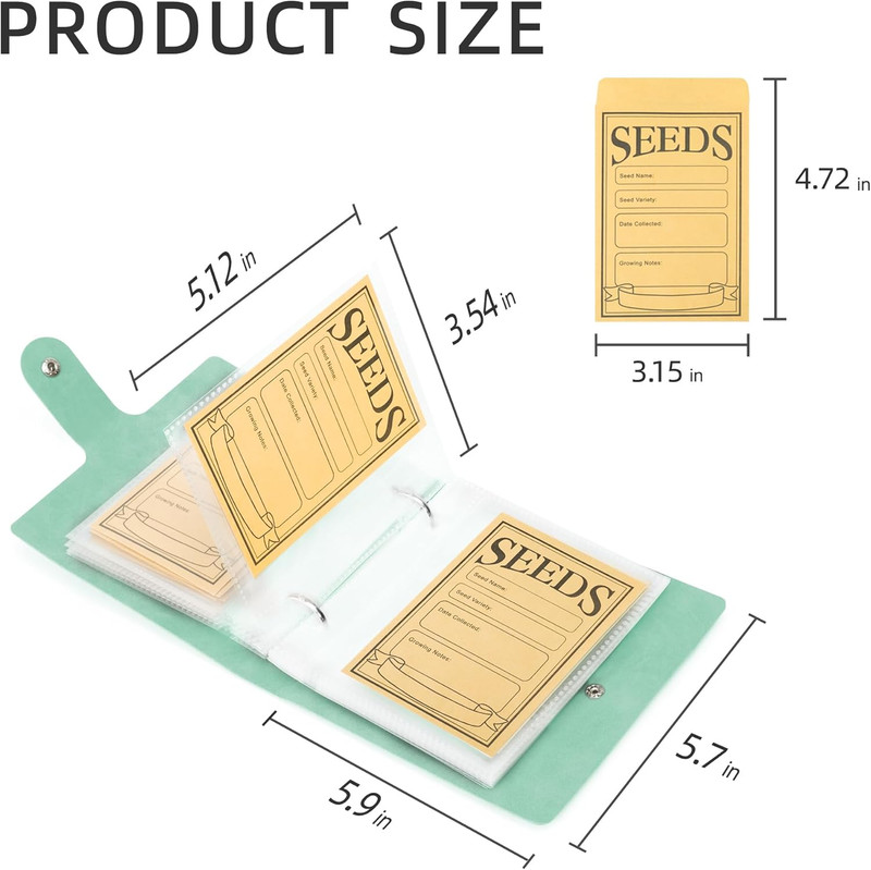 Seed Storage Organizer, 50 Pockets Seed Sleeves Binder with Envelopes Garden See gallery