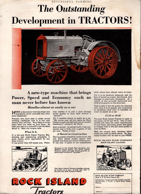 1929 Rock Island original Tractor ad – Rock Island IL