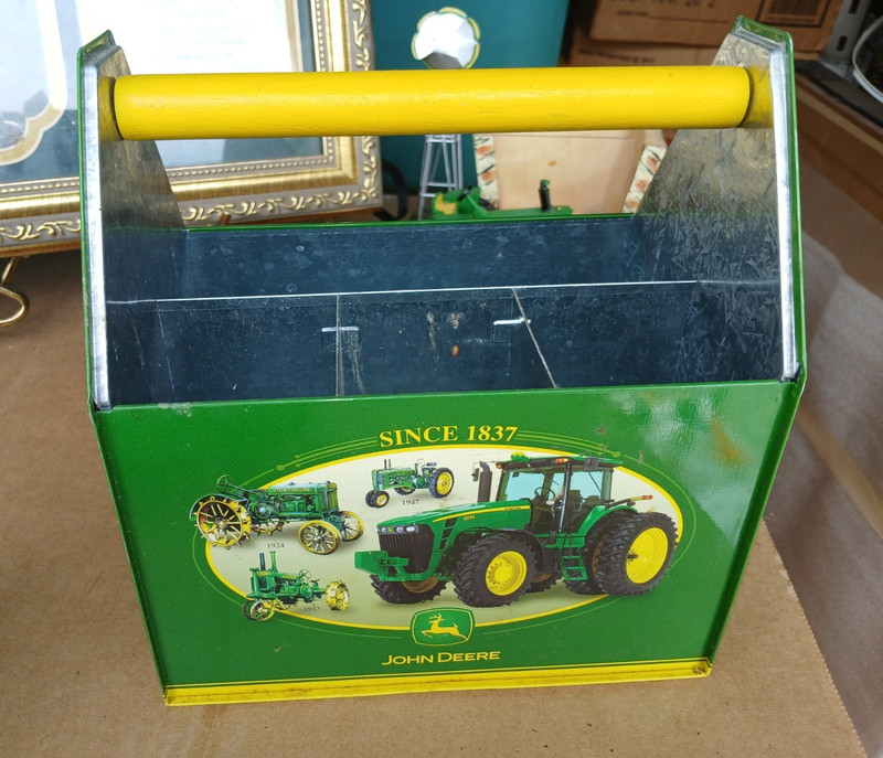John Deere Green Yellow Metal Utensil Caddy Box “Since 1837” Agriculture Theme