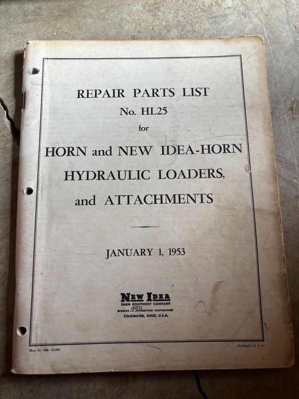 New Idea Horn Hydraulic Loaders & Attachments Parts Book Manual AMIL26