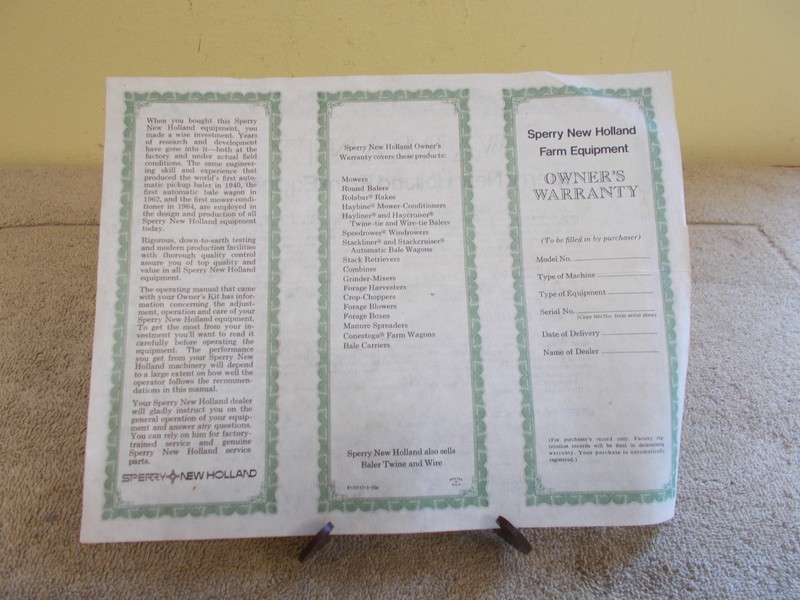 VTG 1970s SPERRY NEW HOLLAND FARM EQUIPTMENT WARRANTY PAPER BROUCHURE AD gallery