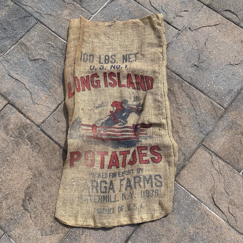 Vintage Burlap Potato Sack Horse Graphic Long Island Targe Farms Watermill NY P3
