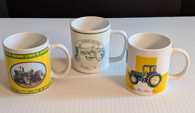 John Deere Ceramic Tractor-Themed 10 oz. Coffee Mugs Set Of 3 Farm Barn Decor