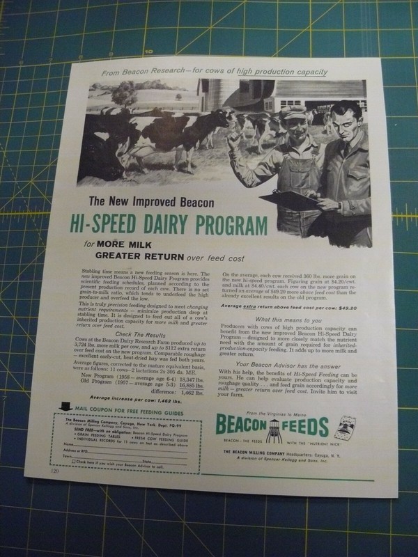THE FARM QUARTERLY- AUTUMN 1959-AD- BEACON FEEDS HI-SPEED DAIRY PGRM/ Cayuga, NY