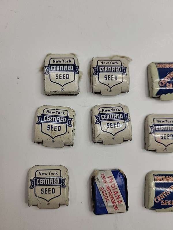 16 Vintage Certified Seed Bag Metal Tag Grain Indiana New York Farm Advertising gallery