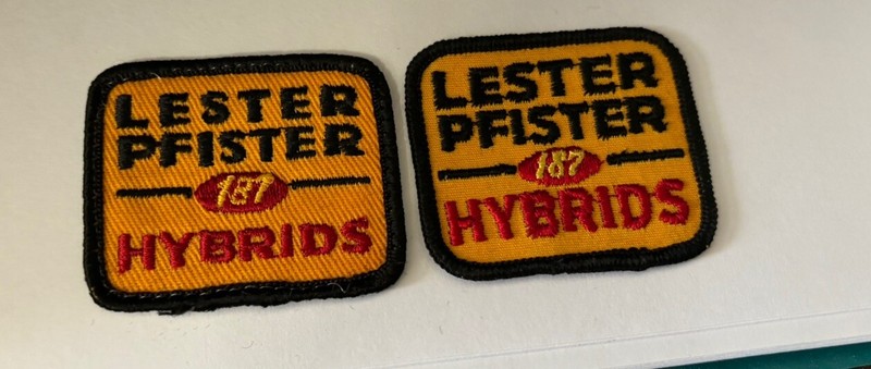 2 Lester Pfister 187 Hybrid Seed Corn Co 2.25” Wide Advertising Cloth Patches
