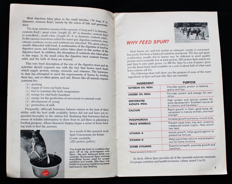 ALBERS SPUR HORSE FEED ADVERTISING INFORMATIONAL BROCHURE GUIDE 1961 VINTAGE gallery
