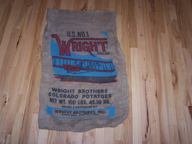 Vintage WRIGHT BROTHERS COLORADO POTATOES Burlap Bag / Sack MONTE VISTA COLORADO