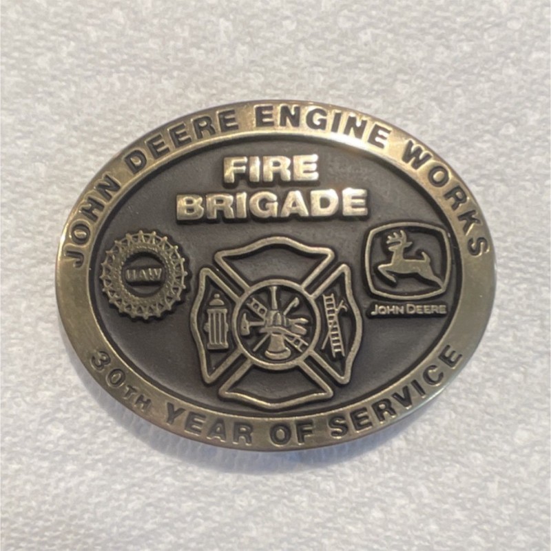 John Deere Engine Works Fire Brigade 30th Year Belt Buckle 1975-2005 Agriculture
