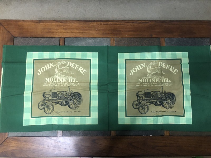 2 Vtg JOHN DEERE Moline, ILL 14.5 x 14.5 Fabric Panels WATERLOO BOY Model N