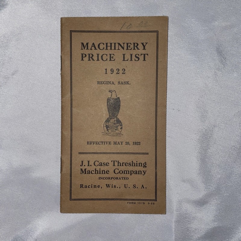 1922 CASE MACHINERY PRICE LIST ~ Racine WI ~ Form 1075 ~ Excellent Cond
