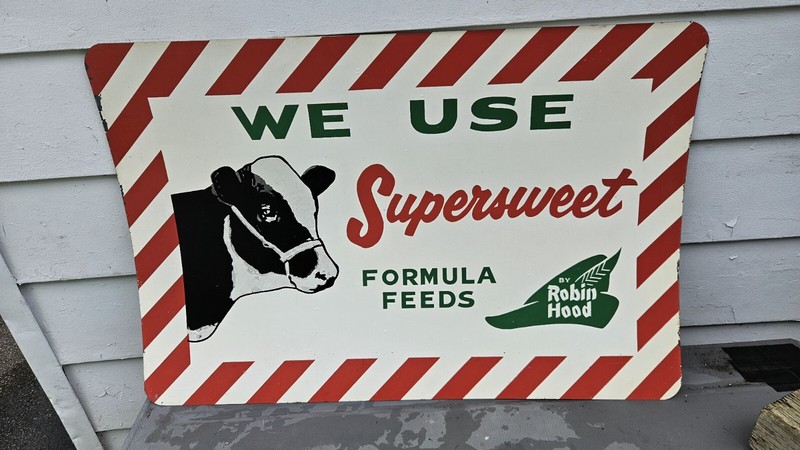 Vintage advertising “we use Supersweet” Formula Feeds Robin Hood Sign