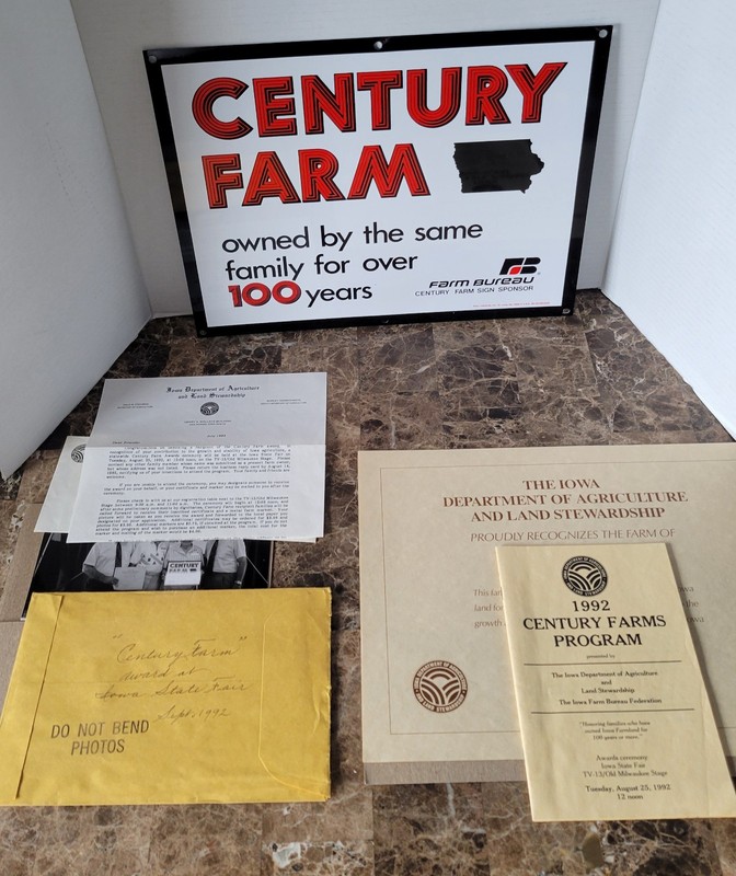 Century Farm Tin Sign Ownership Agricultural & Org Pack Vintage 1992 Iowa Bureau