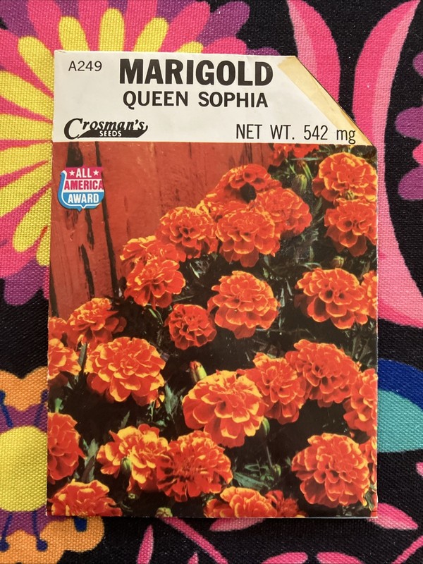 Vintage Crosman’s Seeds Marigold Queen Sophia Seed Packet