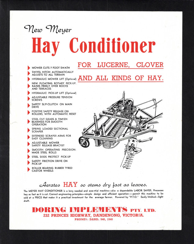 MEYER HAY CONDITIONER DORING IMPLEMENTS PTY LTD FLYER/BROCHURE