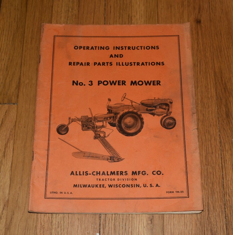 Vintage Allis Chalmers No 3 Power Mower Tractor Operating Instructions Repair