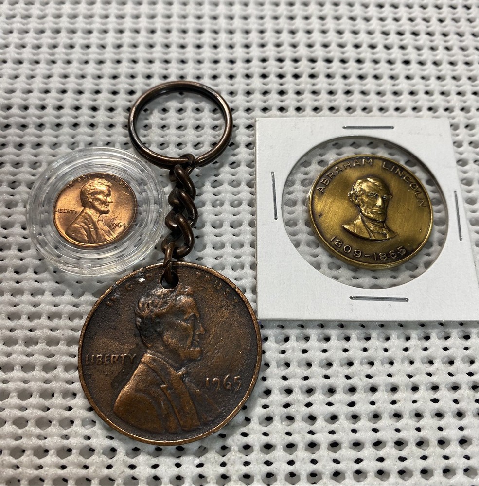Vintage Abraham Lincoln Penny Keychain, Lincoln’s Home Coin, Lincoln 1964 pennie
