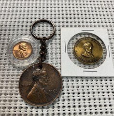 Vintage Abraham Lincoln Penny Keychain, Lincoln’s Home Coin, Lincoln 1964 pennie