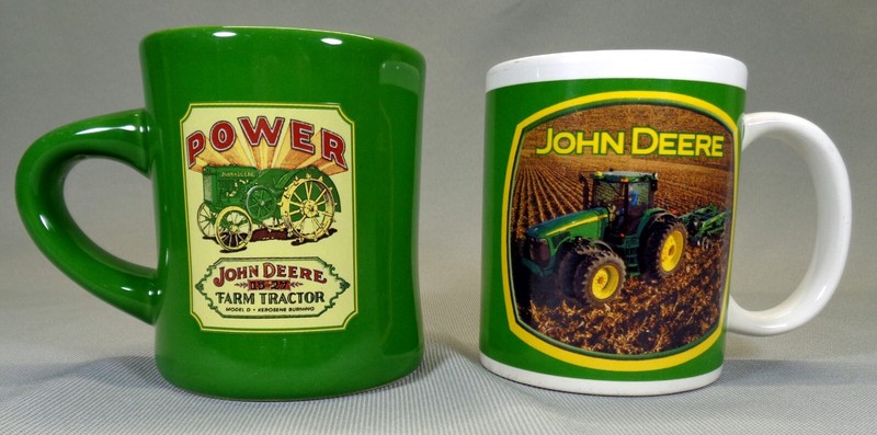 John Deere Coffee Mugs/Cups 2 Cup Set 11oz Capacity Preowned