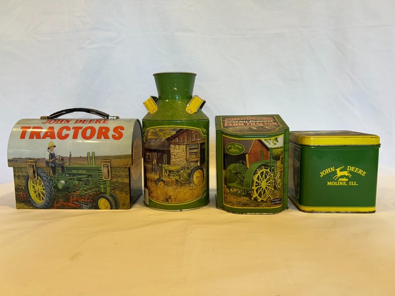 Lot of 4 John Deere Quality Farm Equipment Tractor TIN Metal Containers