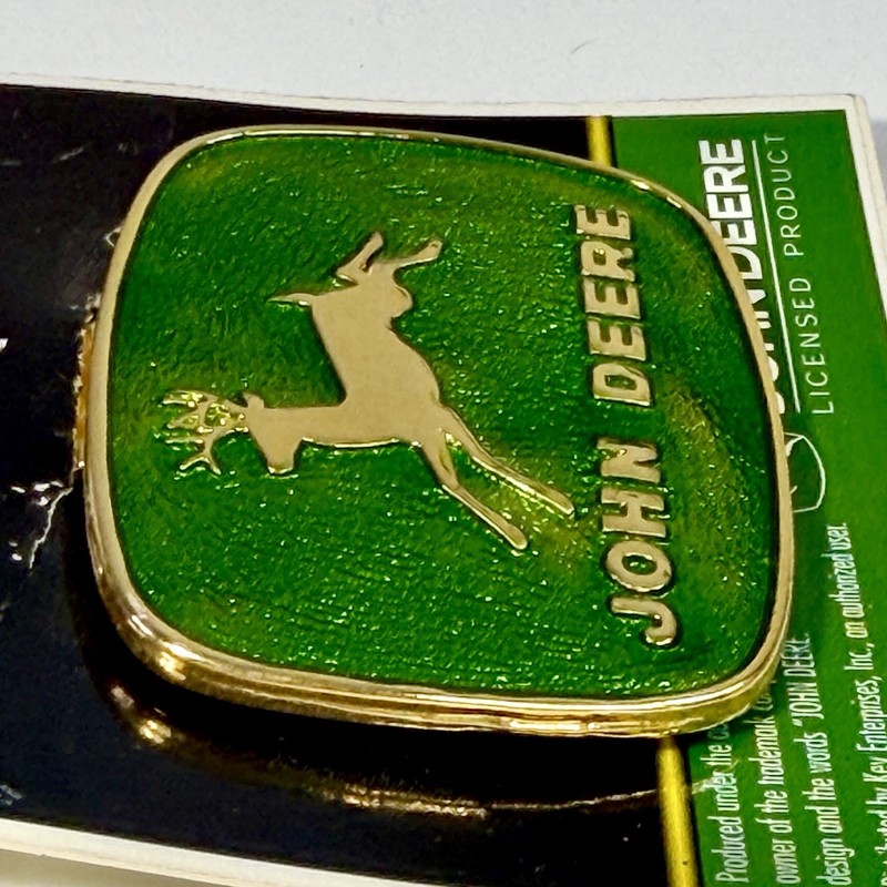 John Deere Automobile Visor Clip Enameled Green Gold Leaping Deer 1956 Logo NEW gallery