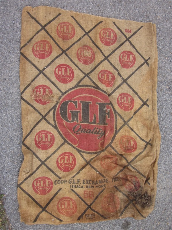 Vintage GLF Quality Burlap Feed Bag Sack Checker Board print Buffalo, NY