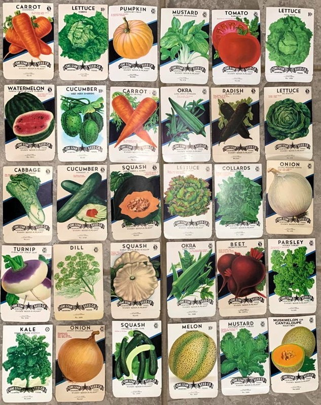 30 Vintage 1940s Lone Star Vegetable Seed Packs | Unused NOS Texas Fruit Onion