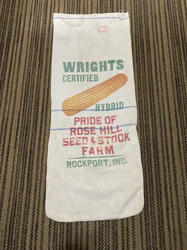 Vintage Wright Hybrid Seed Corn Cloth Bag Farm Feed Sack Rockport Indiana