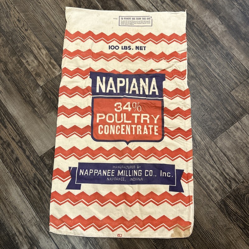 Vintage Feed Sack Nappanee Indiana Napiana Poultry Grain 100 Pound Bag 34%