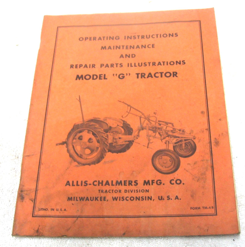 VINTAGE 1950S ALLIS CHALMERS G TRACTOR OPERATOR PARTS MANUAL