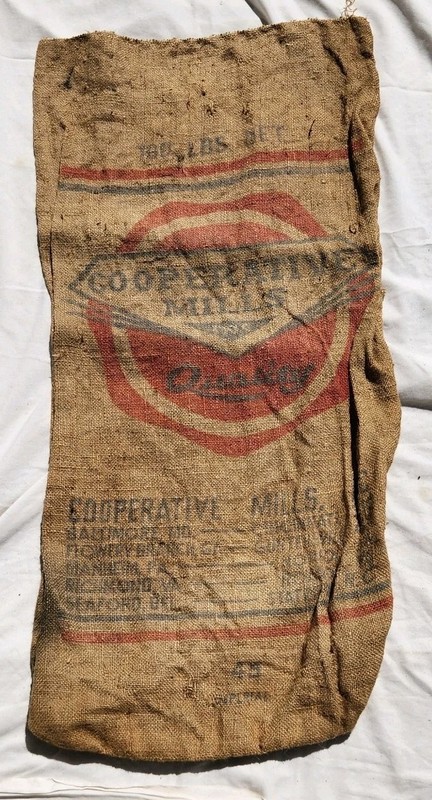 Vintage 100# Burlap Sack Quality Cooperative Mills