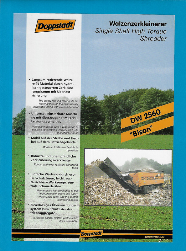 DOPPSTADT SINGLE SHAFT HIGH TORQUE SHREDDER DW 2560 BISON FLYER/BROCHURE