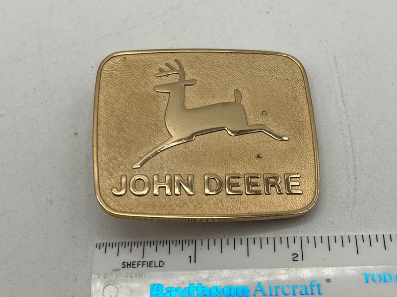 Vintage John Deere Two Leg Leaping Deer Logo Tractor Gold Tone Belt Buckle