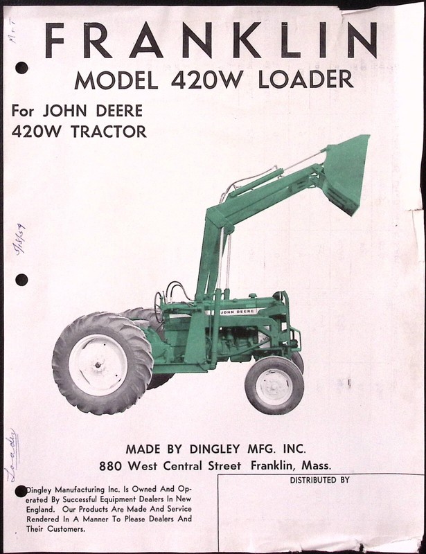 1959 Franklin Model 420W Loader for John Deere 420W Tractor Brochure Dingley Mfg