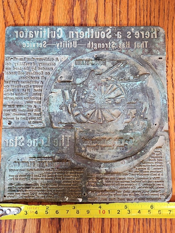c1912 Rock Island Plow Lone Star Texas Cultivator Printer Block 6 1/2 X 7 Copper