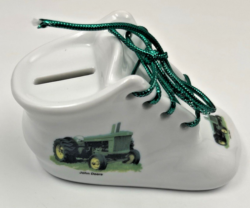 John Deere Infant-Child Shoe Bank with stopper and green "shoe lace" gallery