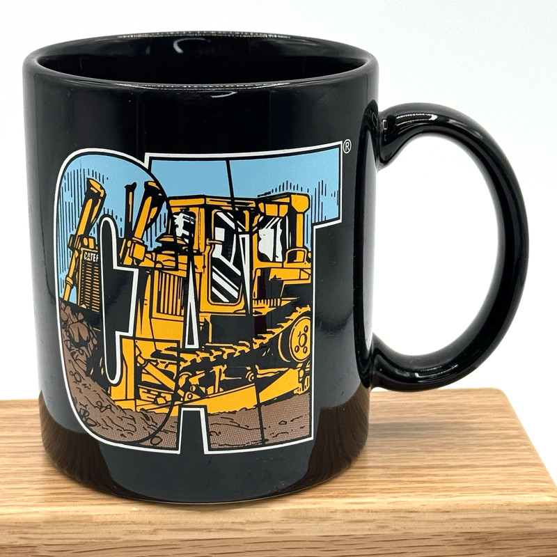 Vtg. Black Ceramic Advertising Caterpillar CAT Coffee Tea Cup Tractor