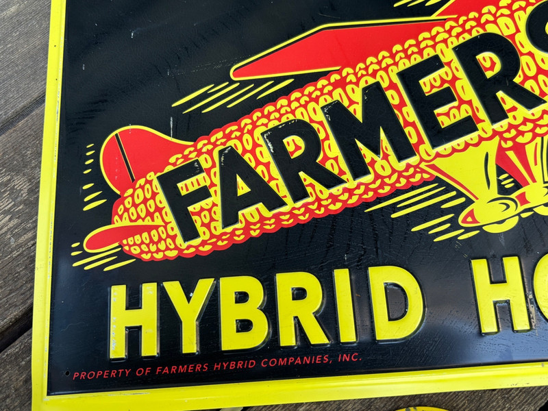 2 1950s FARMERS HYBRIDS ~ HAMPTON IOWA Metal Advertising Farm Signs CORN HOGS gallery