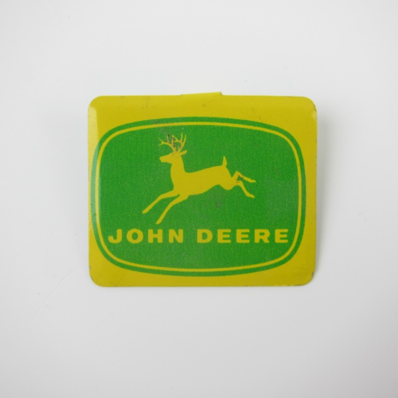 Vintage John Deere Fold Over Tin Pin Button 1.5″ Green & Yellow 4 Legged Deer