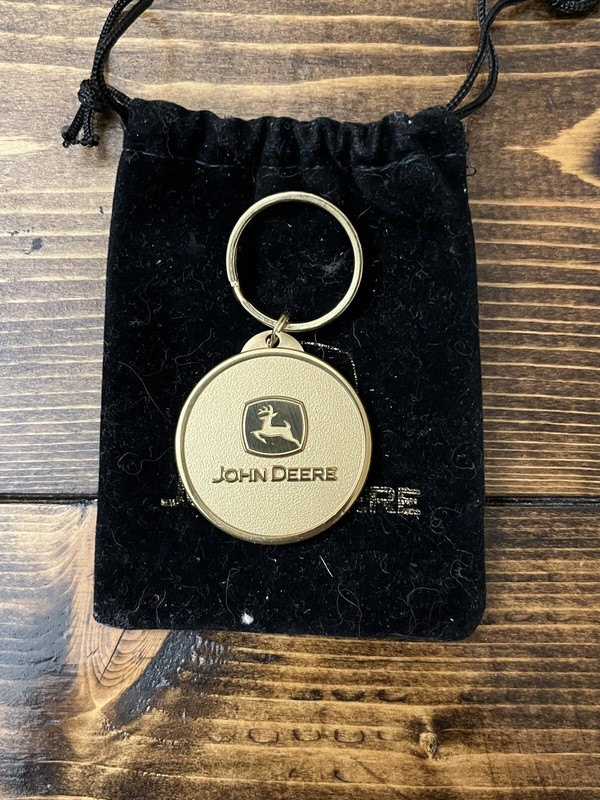 John Deere Logo Key Chain in Black Velvet Bag -NOS-Great for a Collector!! EX+