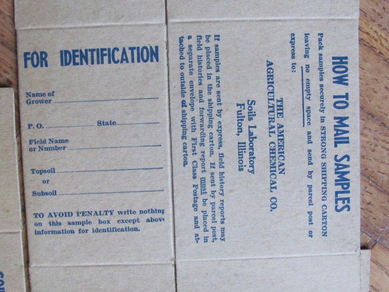 3 BOXES SOIL SAMPLE AMERICAN AGRICULTURE CHEMICAL CO FULTON IL FARM FERTILIZER