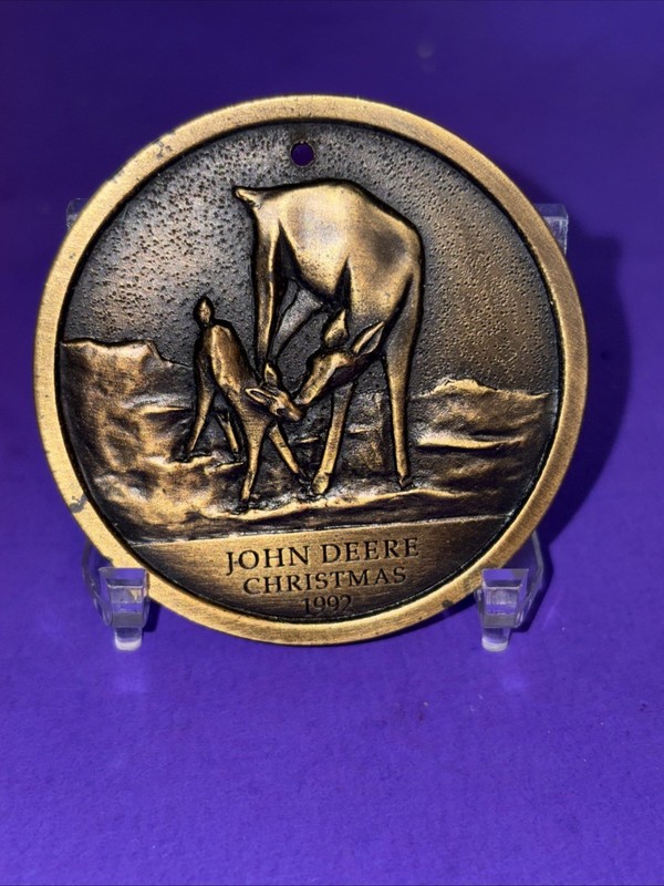 John Deere Christmas Ornament 1992 Doe And Fawn Antique Brass Ltd Edition