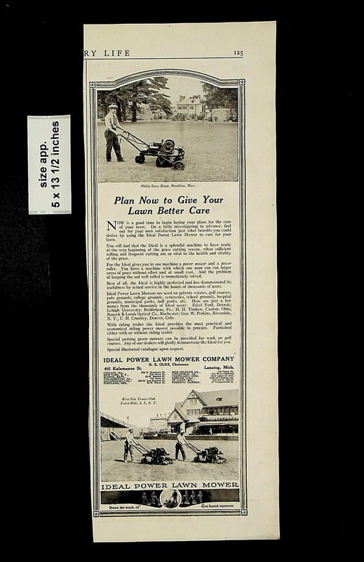 1921 Ideal Power Lawn Mower Co Home Vintage Print Ad 14014
